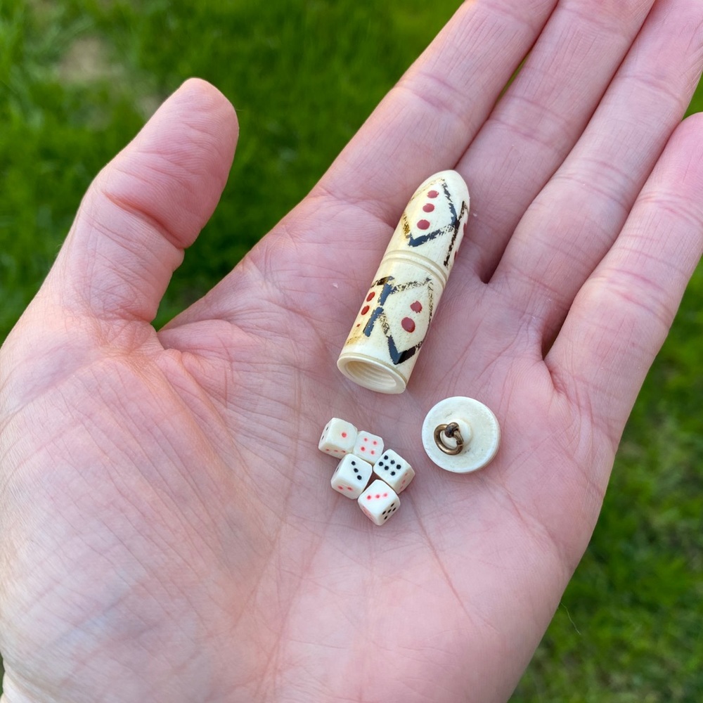 RARE Vintage Bone Micro Dice in Pendant!!